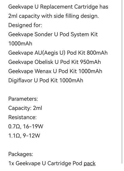 Geekvape U replacement pod cartridge